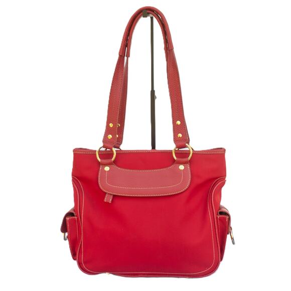 Vintage Y2K Purse MAXX NEW YORK Red Canvas Leather Tote Shoulder Bag Handbag - Picture 2 of 13